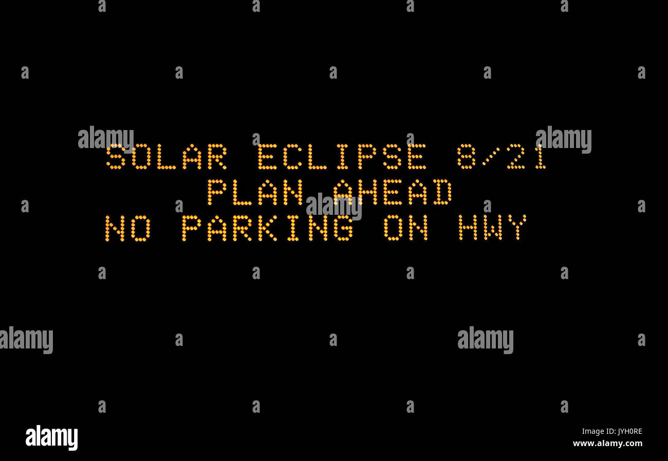 Electronic Sign on Interstate 68 near Cumberland, Maryland, warns motorists to be prepared for unusual traffic situations on Monday, August 21, 2017, the day of the solar eclipse. Stock Photo