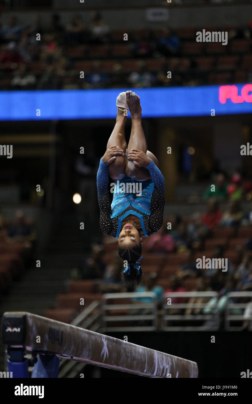 August 18, 2017: Gymnast Jordan Chiles competes on the first day of the senior women's competition at the 2017 P&G Championships in Anaheim, CA. Melissa J. Perenson/CSM Stock Photo