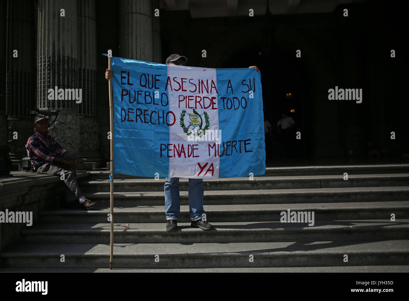 A Demonstrator Participates In A Rally In Favor Of The Death Penalty In Guatemala City Guatemala 19 August 2017 Around 200 People Marched Today In The Central American Country Under The Slogan