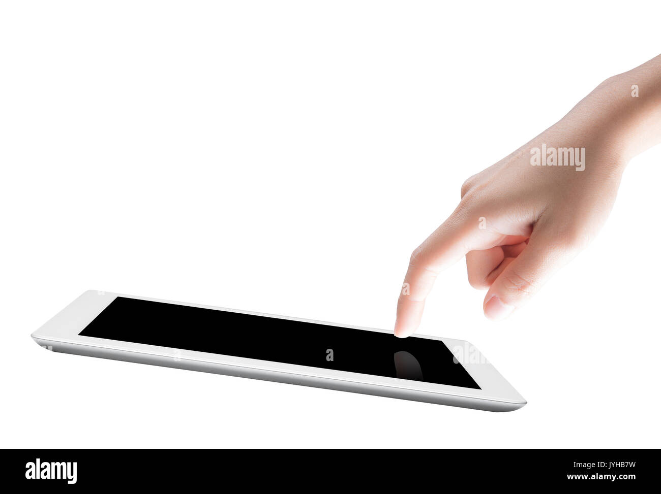 finger point on tablet screen isolated on white Stock Photo Alamy