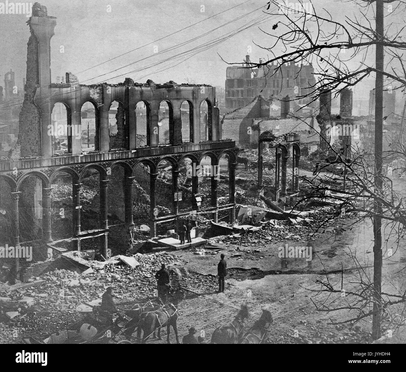 1871 Great Chicago Fire destroyed buildings Stock Photo