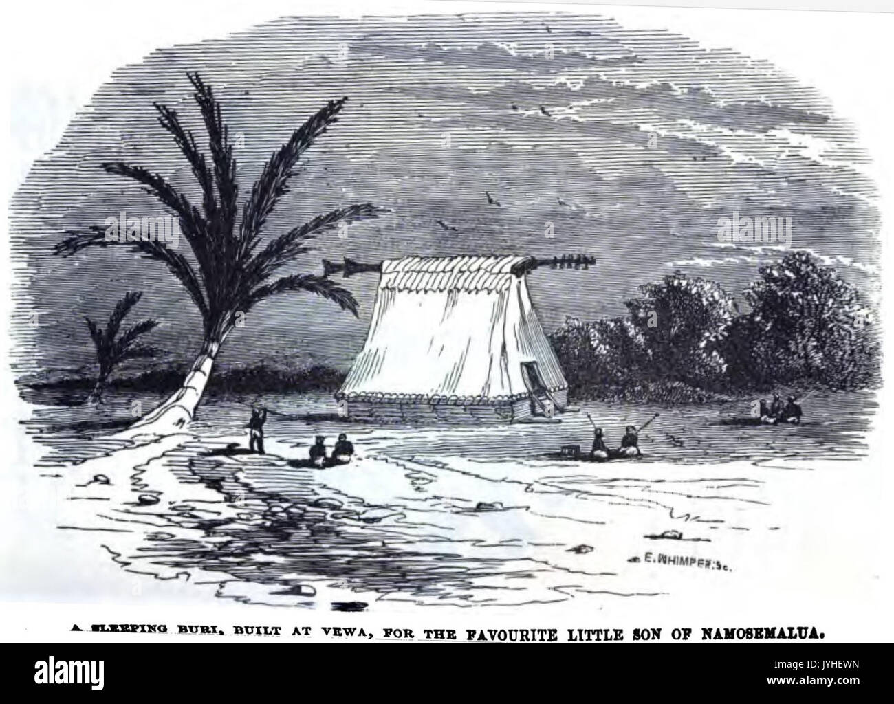 A Sleeping Buri, Built at Vewa, For the favourite little son of Namosemalua, Feejee (October 1852, p.108, IX)   Copy Stock Photo