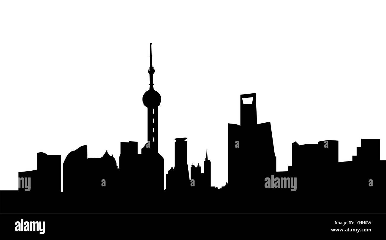 very big size shanghai city skyline silhouette Stock Photo