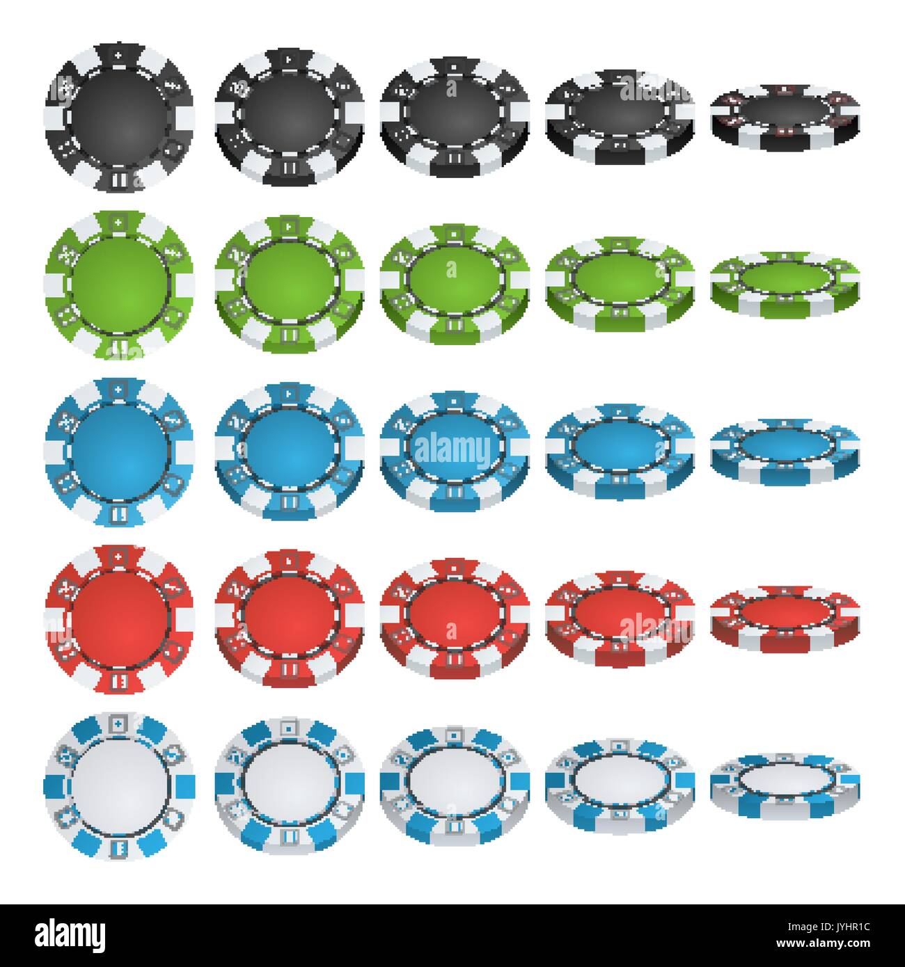 Poker Chips Vector. 3D Realistic Set. Colored Poker Game Chips Sign