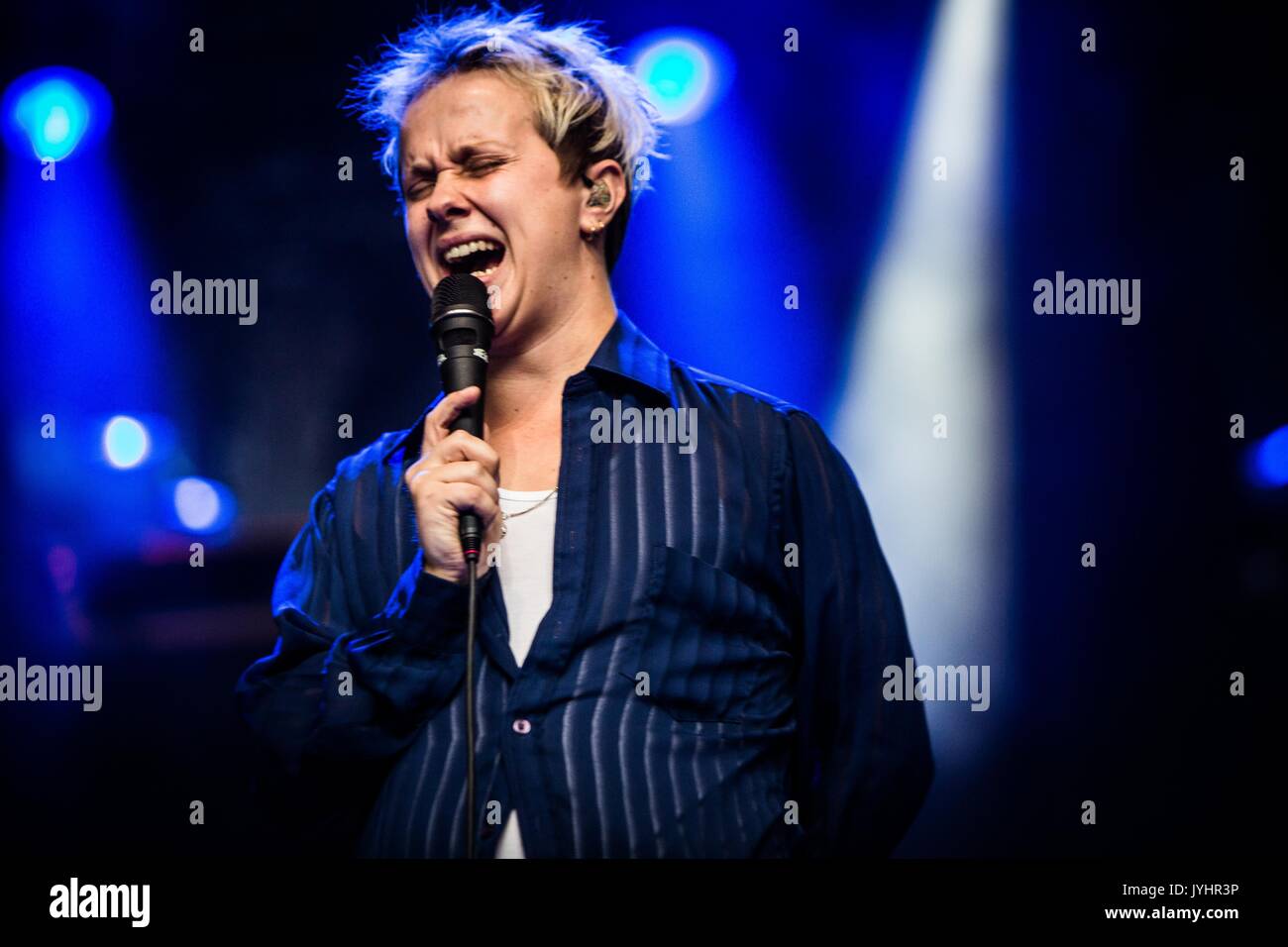 Conor Mason of the english alternative rock band Nothing But Thieves pictured on stage as they perform live at Lowlands Festival 2017 in Biddinghuizen Netherlands (Photo by Roberto Finizio / Pacific Press) Stock Photo