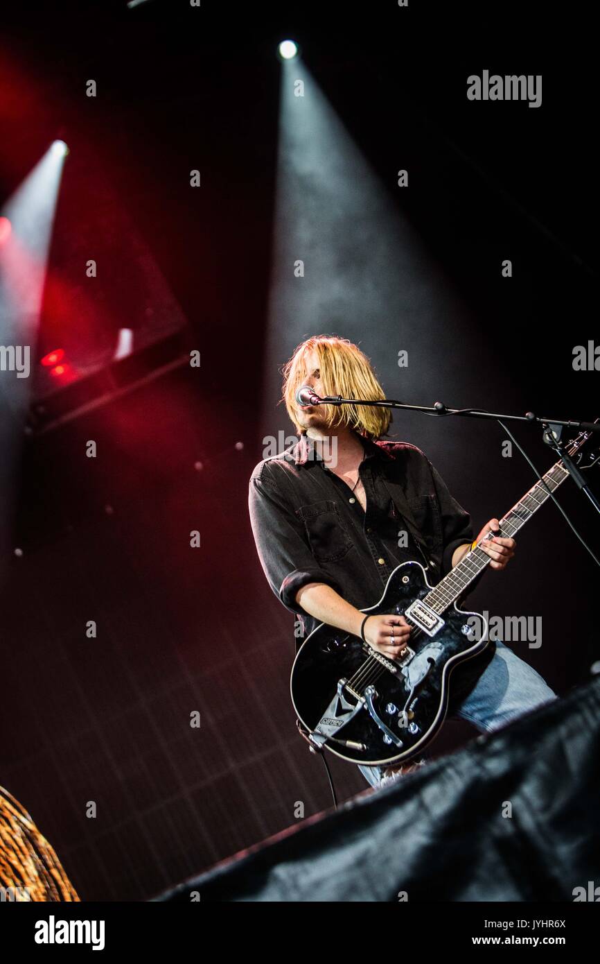 Joe Langridge-Brown of the english alternative rock band Nothing But Thieves pictured on stage as they perform live at Lowlands Festival 2017 in Biddinghuizen Netherlands (Photo by Roberto Finizio / Pacific Press) Stock Photo