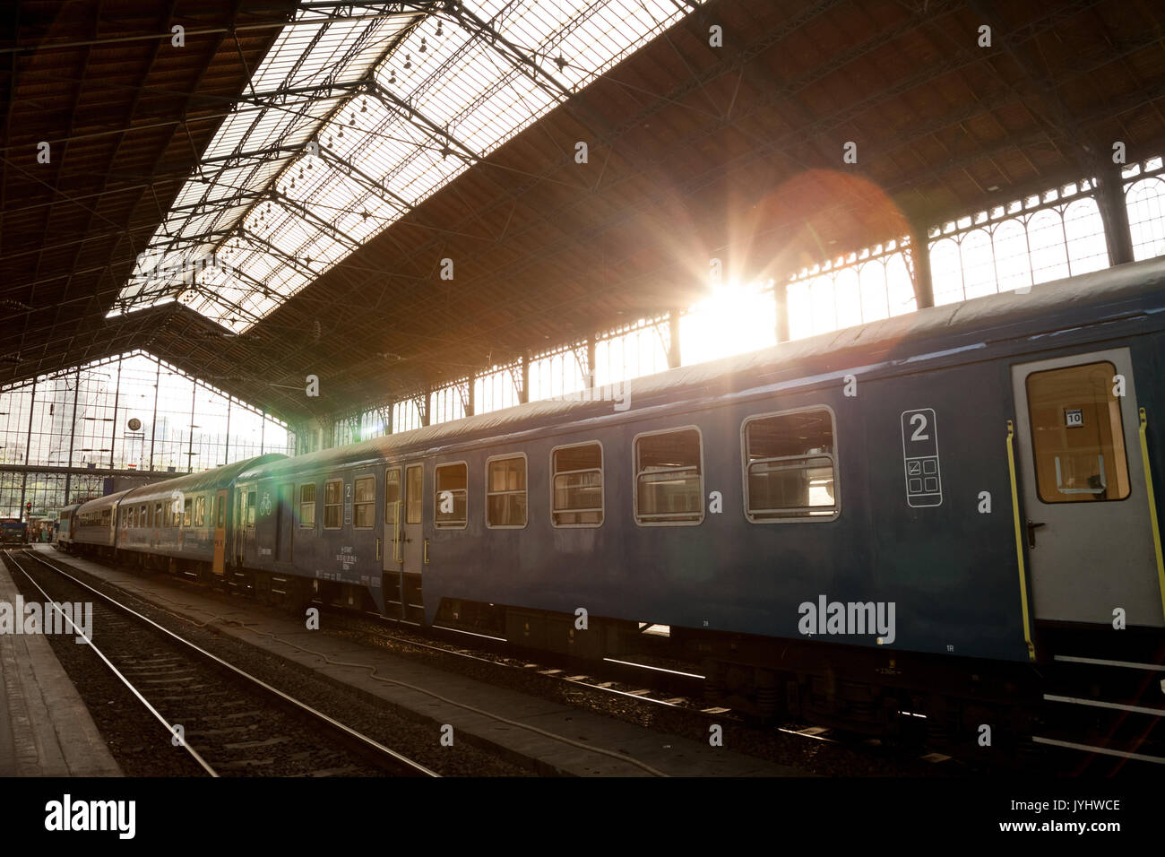 BUDAPEST, HUNGARY AUST 11, 2017 Train arriving on one of the main