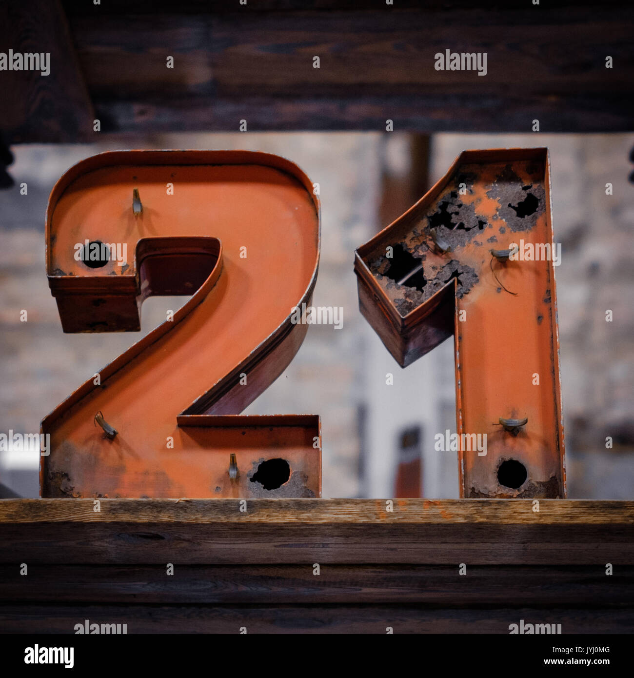 number 21 vintage neon light letters / numbers Stock Photo