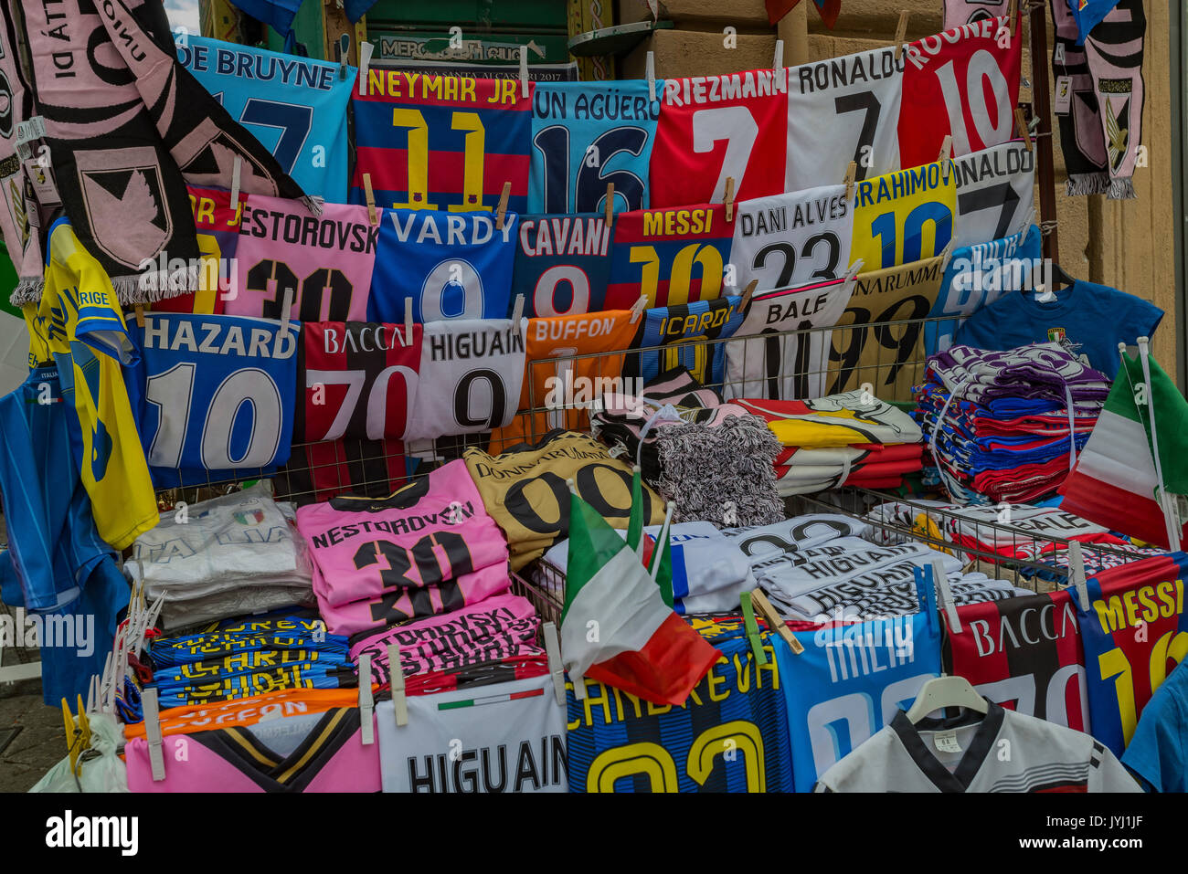 Palermo Football shirts at a market in Sicily Stock Photo - Alamy