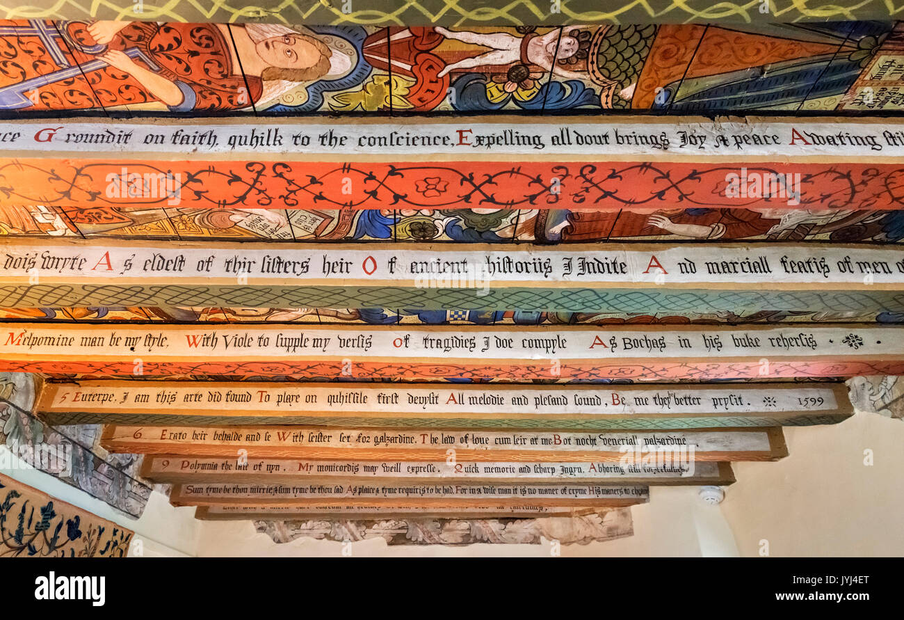 Painted ceiling in Crathes Castle, Banchory, Aberdeenshire, Scotland, UK Stock Photo