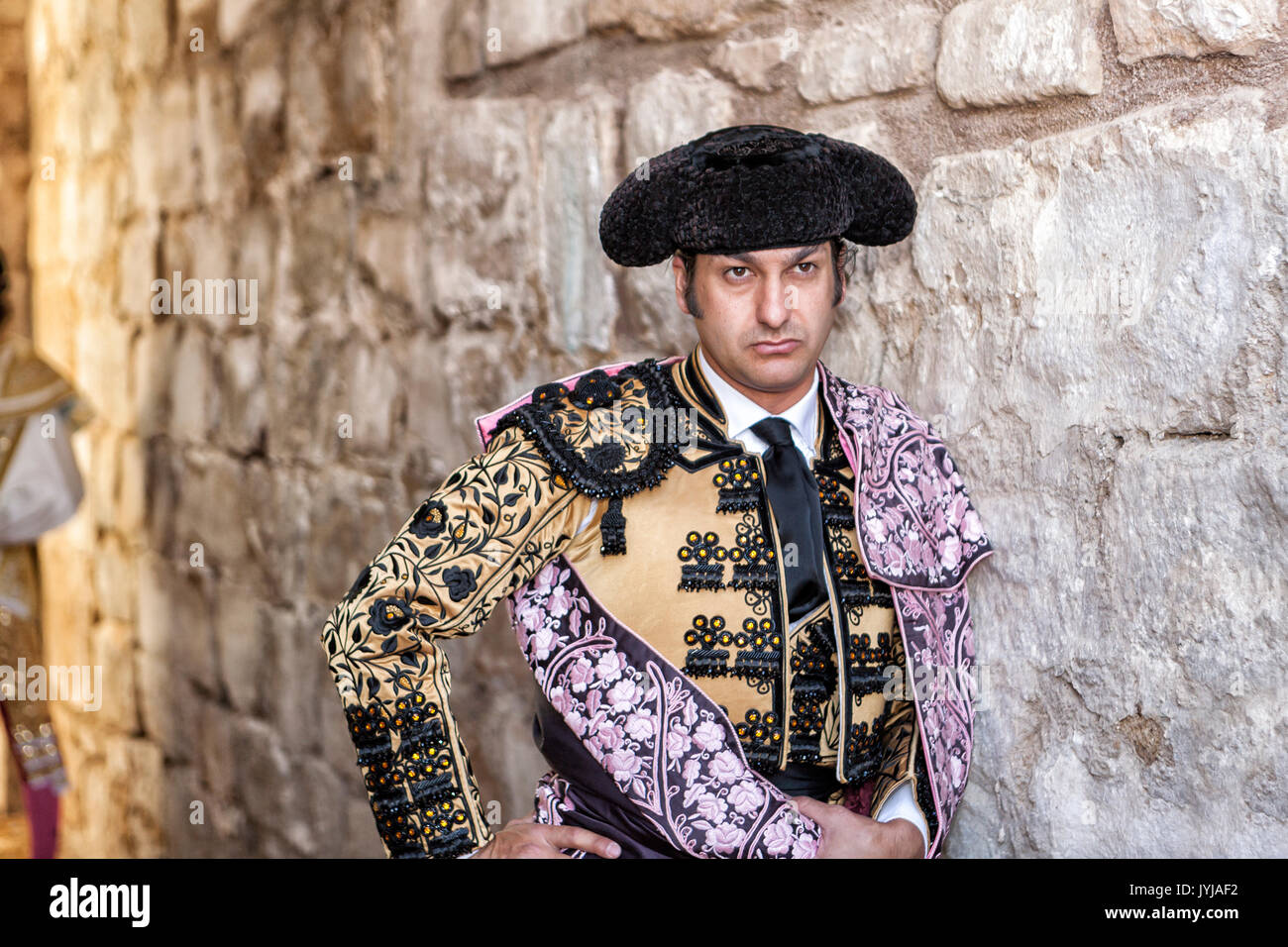 Spanish bullfighter Morante de la Puebla concentrated on the alley minutes before going out to initiate the paseillo in Ubeda bullring, Jaen, Spain Stock Photo