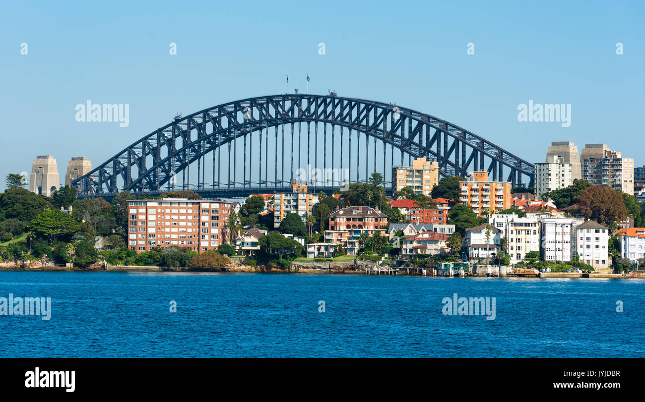 Sydney Harbour bridge with Kirribili on the North shore in the foreground. Sydney, New South Wales, Australia. Stock Photo