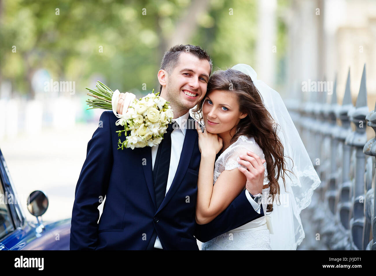 Happy bride and groom. Wedding couple Stock Photo