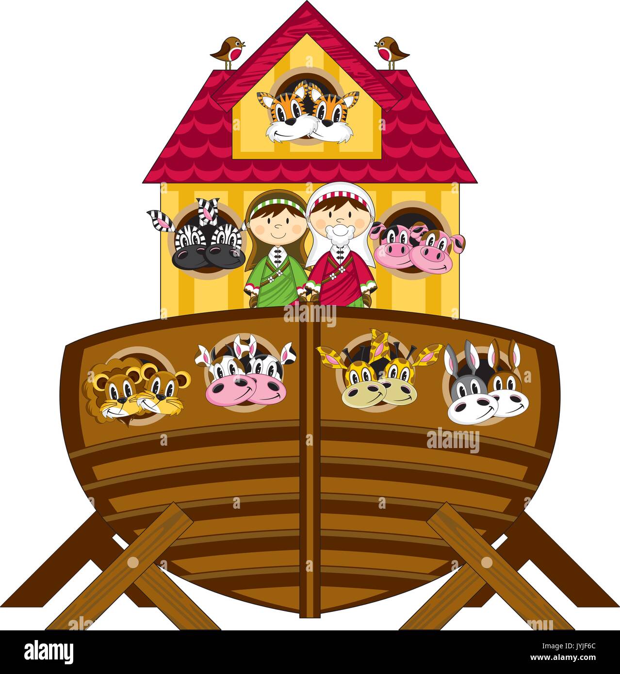 Cartoon Noah’s Ark with Animals Biblical Illustration Stock Vector ...