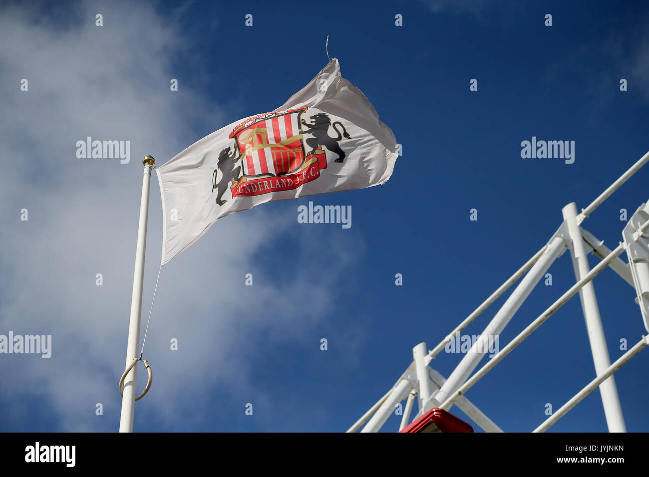 A Sunderland flag blows in the wind before the Sky Bet Championship match at the Stadium of Light, Sunderland. Stock Photo