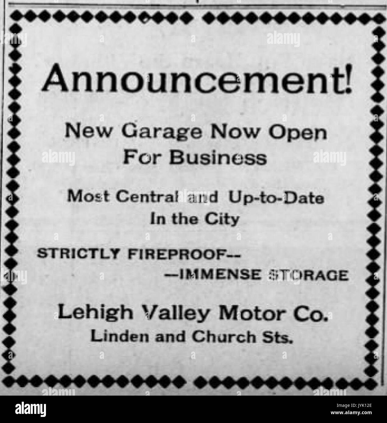 1916 Lehigh Valley Motor Company Newspaper Ad Allentown PA Stock Photo