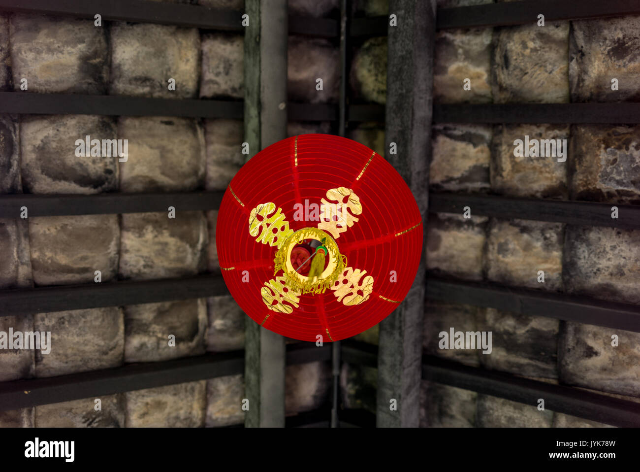 Chinese red lantern hanging from a roof in Singapore Stock Photo - Alamy