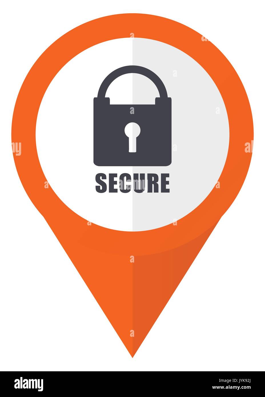 Secure orange pointer vector icon in eps 10 isolated on white background. Stock Vector
