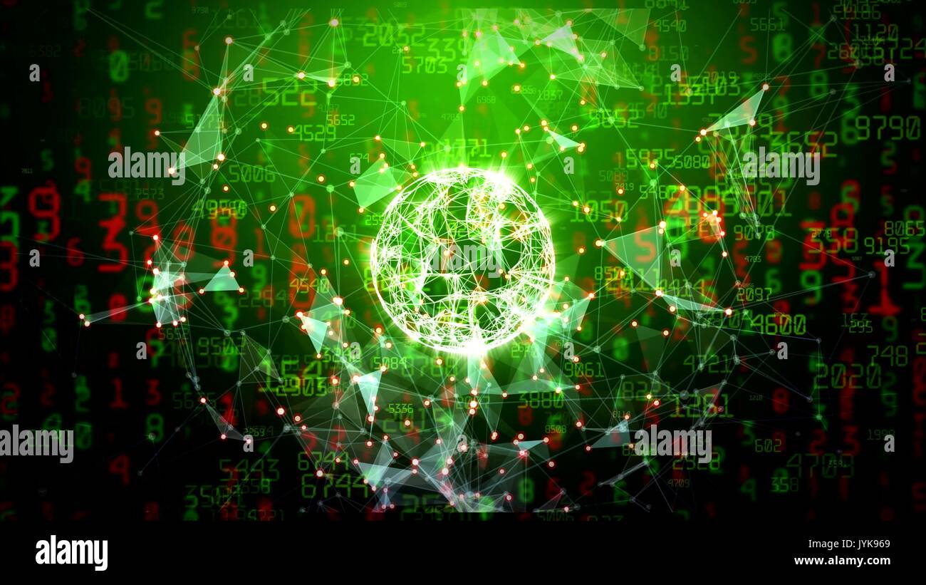 Abstract network sphere with moving numbers, lines and dots - seamless ...