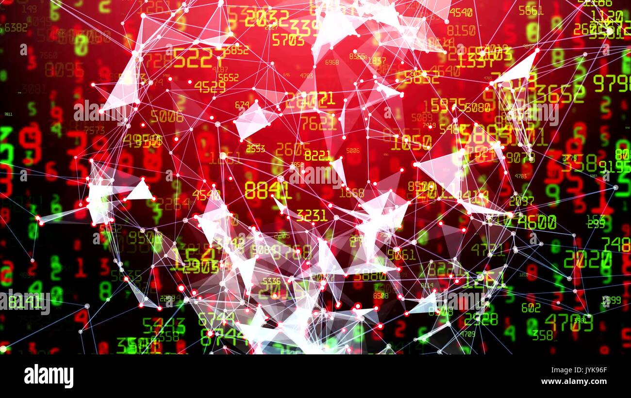Abstract network sphere with moving numbers, lines and dots - seamless loop animation Stock Photo
