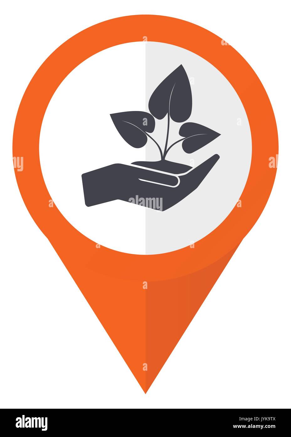 Hand protect plant growth orange pointer vector icon in eps 10 isolated on white background. Stock Vector