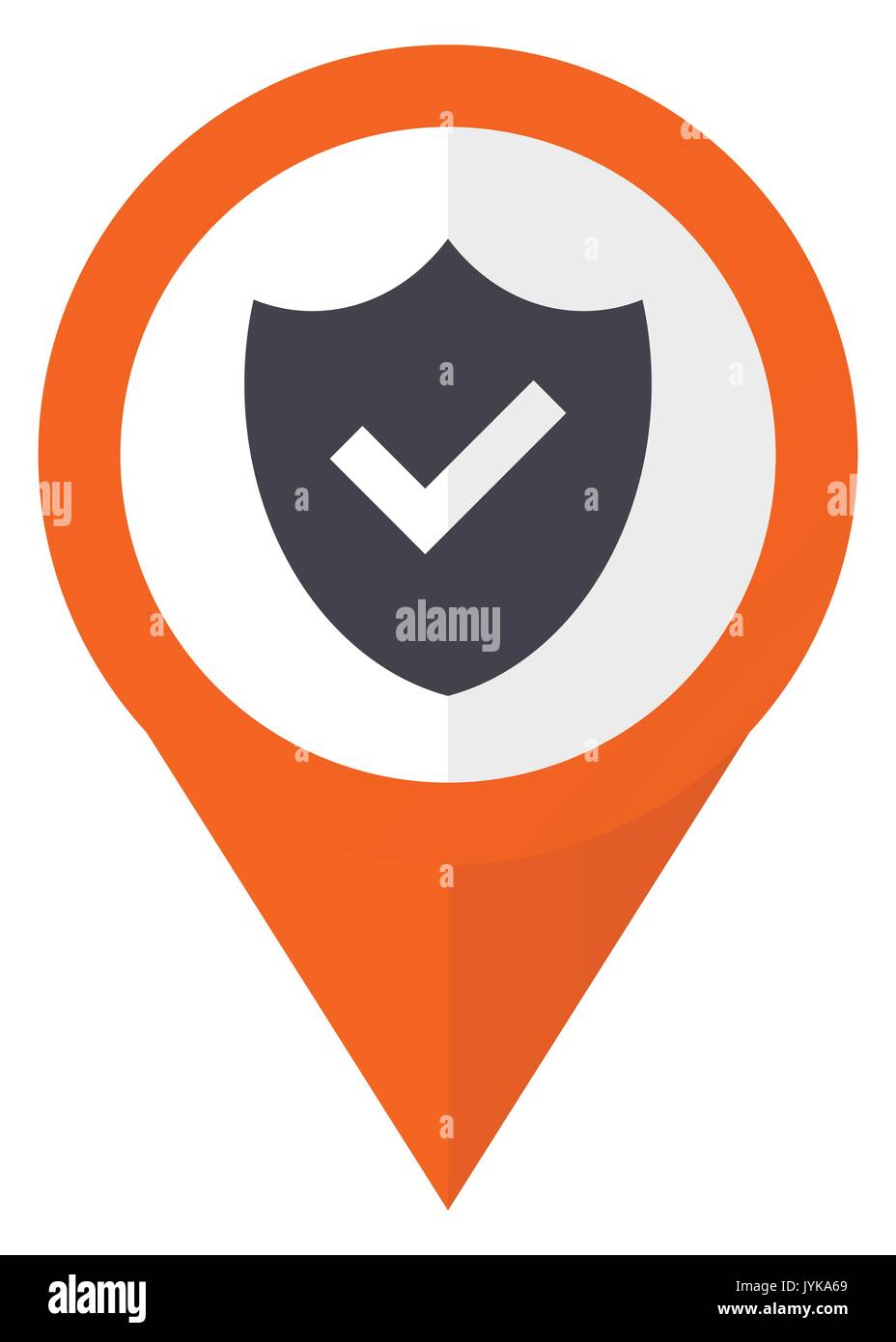 Shield orange pointer vector icon in eps 10 isolated on white background. Stock Vector