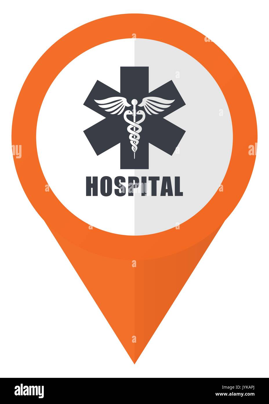 Hospital orange pointer vector icon in eps 10 isolated on white background. Stock Vector