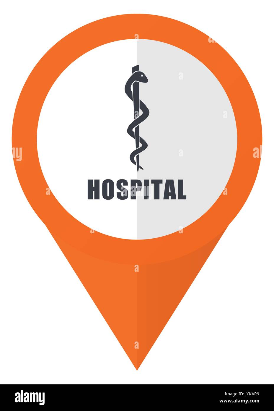 Hospital orange pointer vector icon in eps 10 isolated on white background. Stock Vector