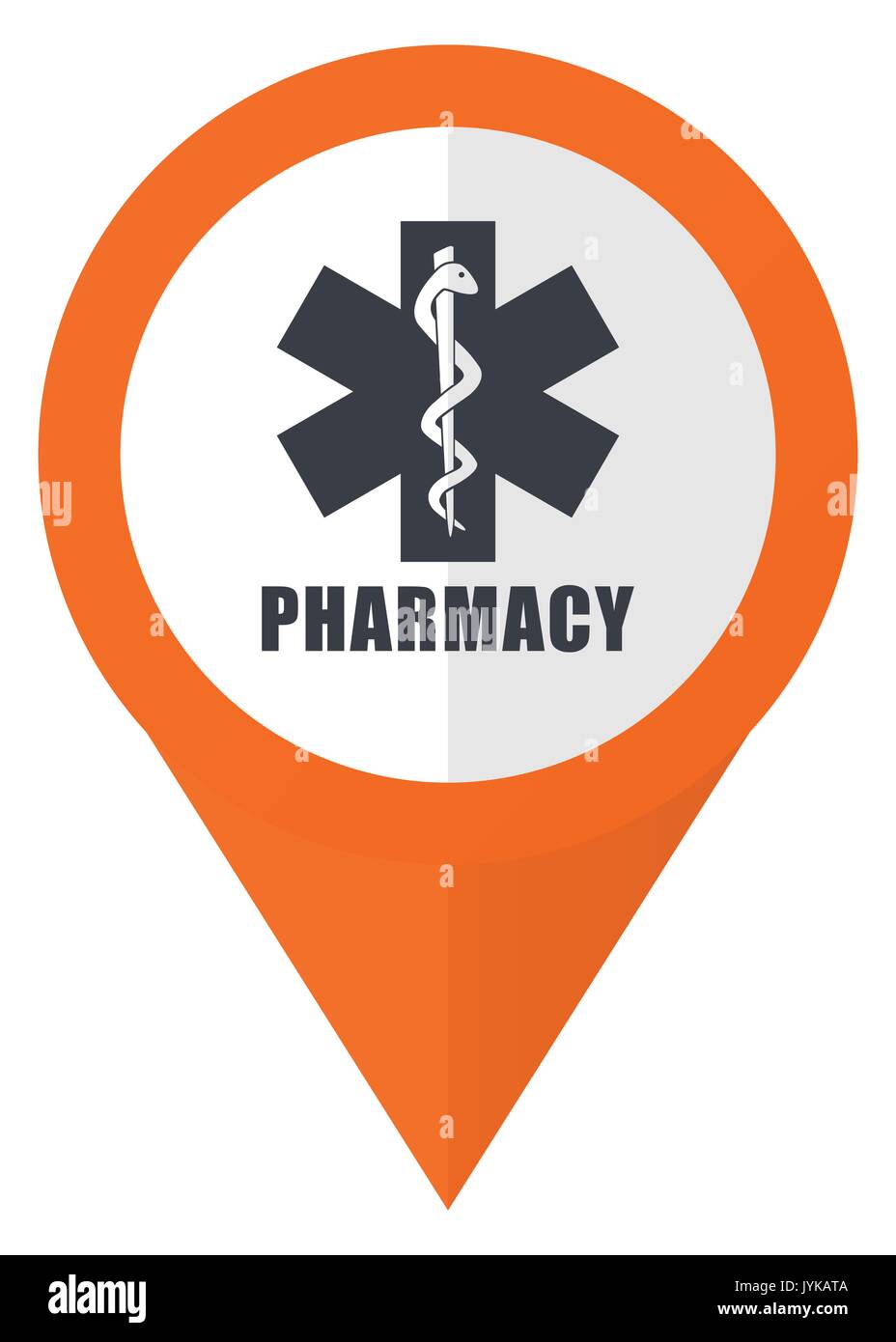 Pharmacy orange pointer vector icon in eps 10 isolated on white background. Stock Vector