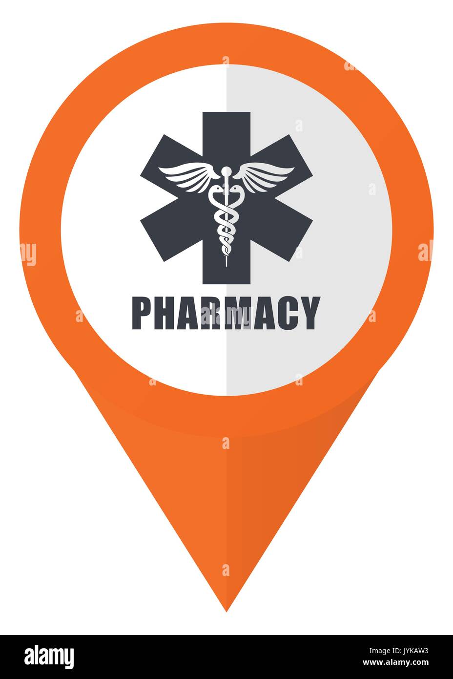 Pharmacy orange pointer vector icon in eps 10 isolated on white background. Stock Vector