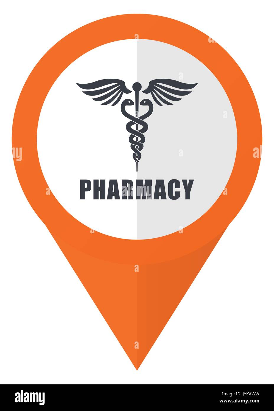 Pharmacy orange pointer vector icon in eps 10 isolated on white background. Stock Vector