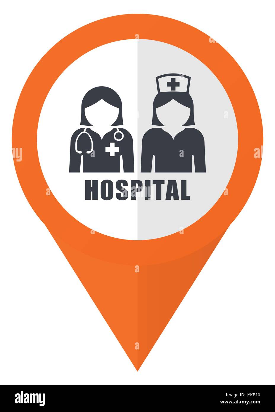 Hospital orange pointer vector icon in eps 10 isolated on white background. Stock Vector