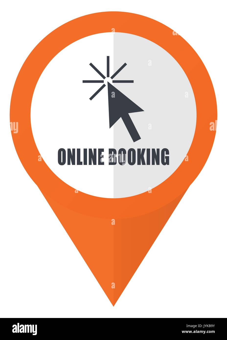 Online booking orange pointer vector icon in eps 10 isolated on white background. Stock Vector
