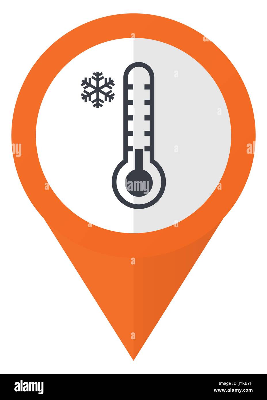 Cold thermometer orange pointer vector icon in eps 10 isolated on white background. Stock Vector
