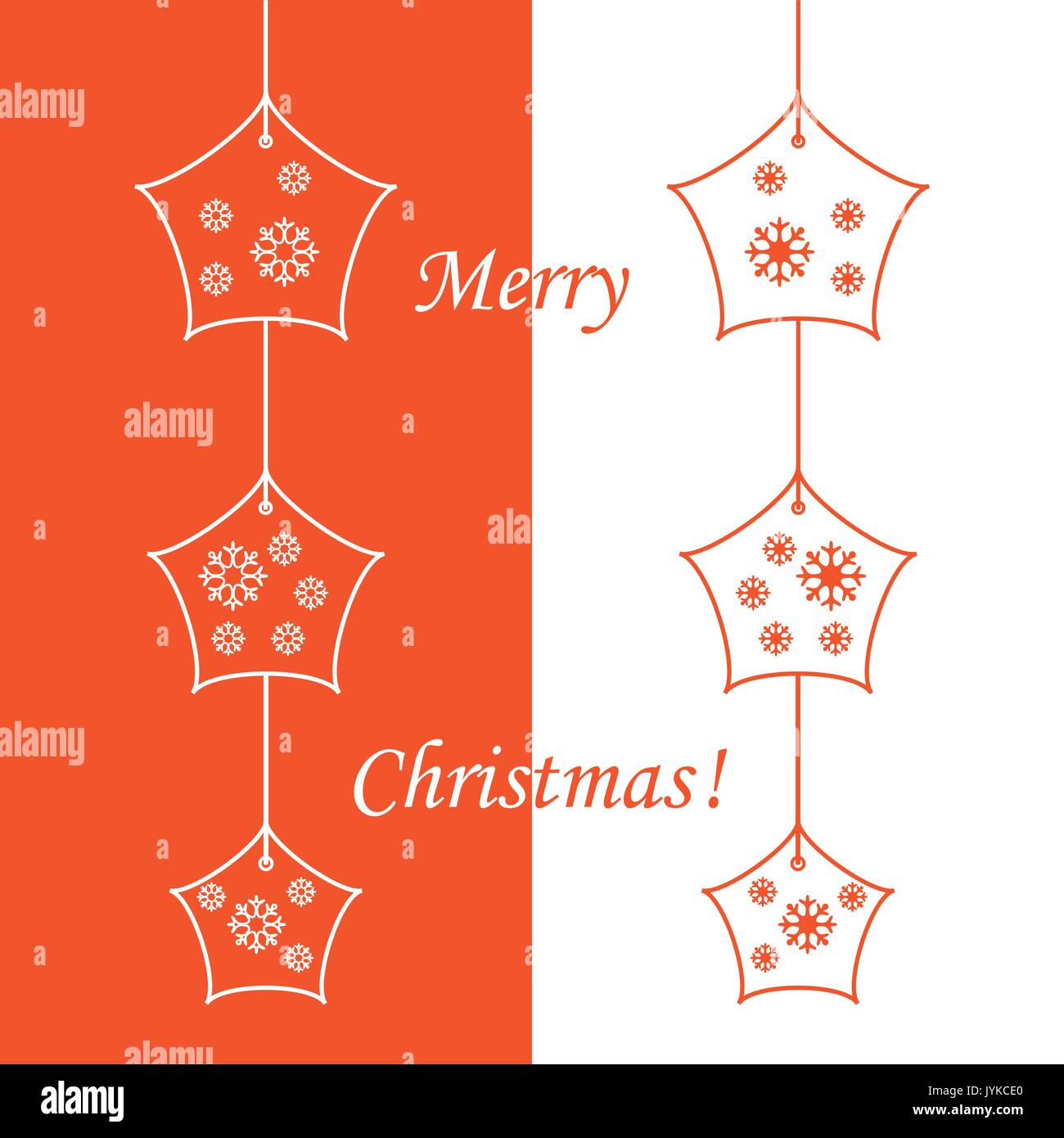 Vector illustration: stars with snowflakes hanging on the ropes. Design for banner, flyer, poster or print. Stock Vector