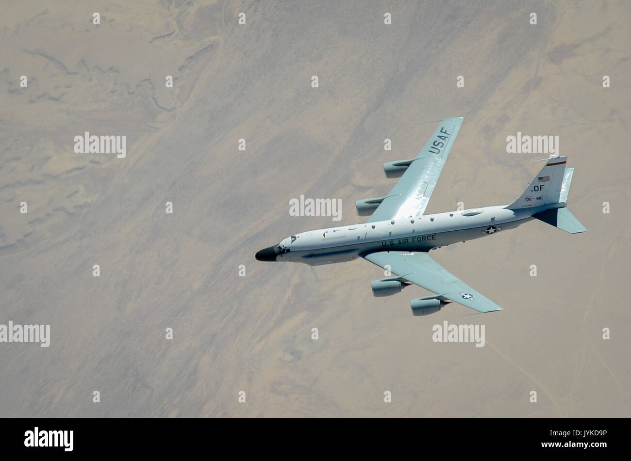 A RC135V/W Rivet Joint flies above Southwest Asia during a mission in