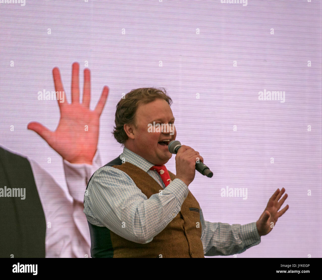 Justin Fletcher, MBE famous for his work in children's television, specialising in slapstick comedy and work with special needs children through his show Something Special at Southport Flower Show, UK Stock Photo