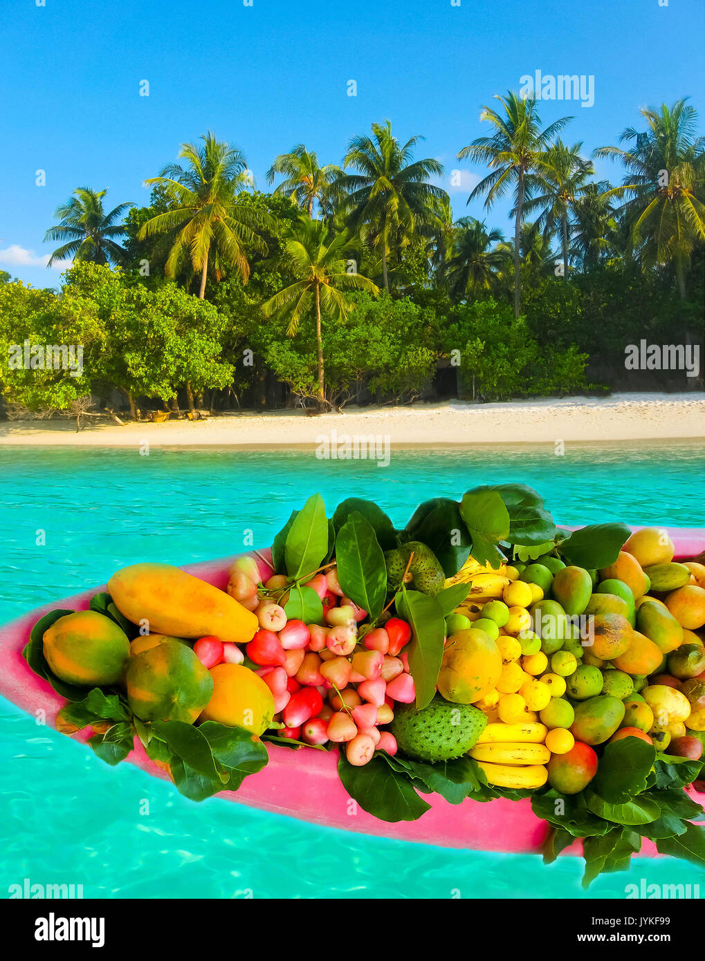 Exotic tropical fruits on the sandy beach Stock Photo Alamy