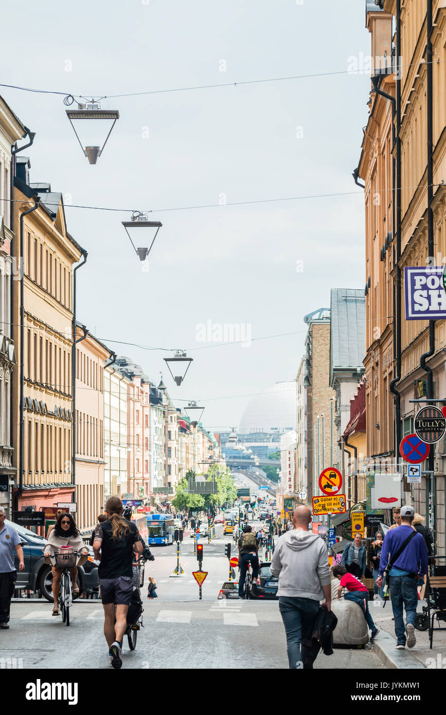 STOCKHOLM, SWEDEN - JULY 14, 2017: People walking on Gtgatan street in Stockholm, Sweden Stock Photo