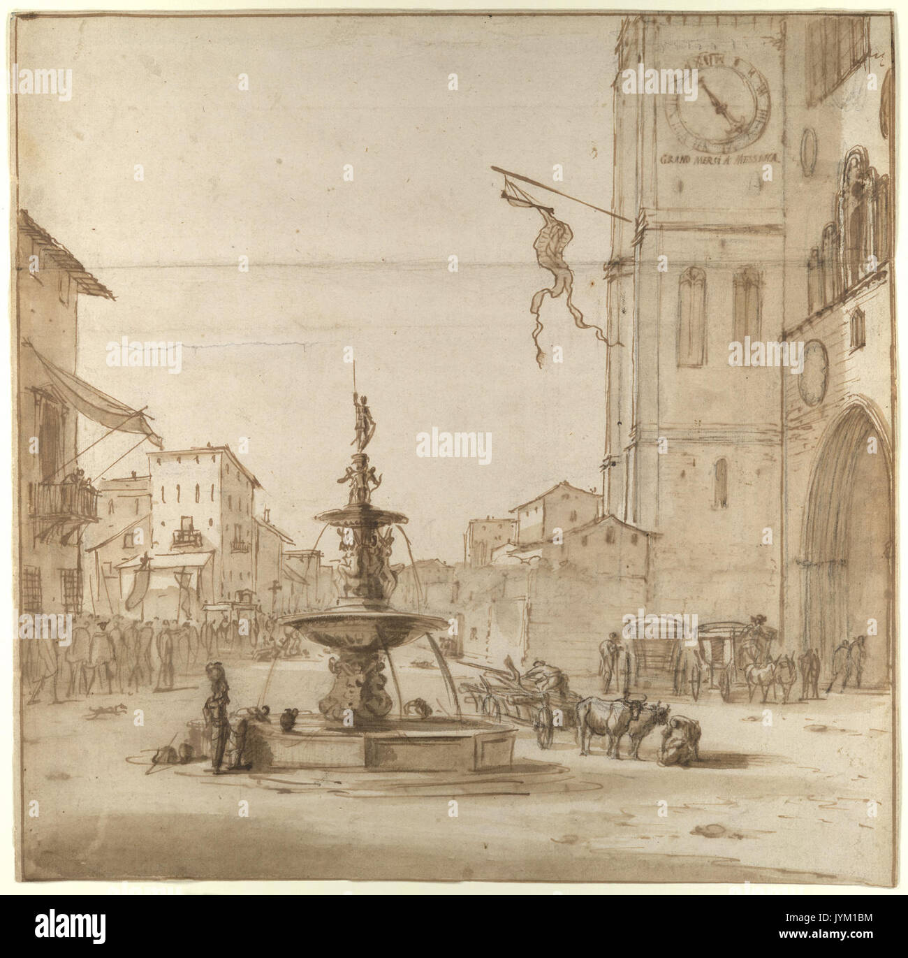 A View of the Piazza del Duomo, Messina, with the Fountain of Orion, the Cathedral to the right MET DP117770 Stock Photo