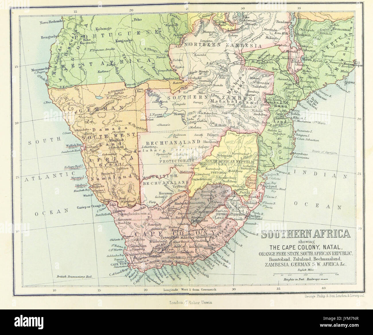 Map of Southern Africa (T. Fisher Unwin Stock Photo - Alamy