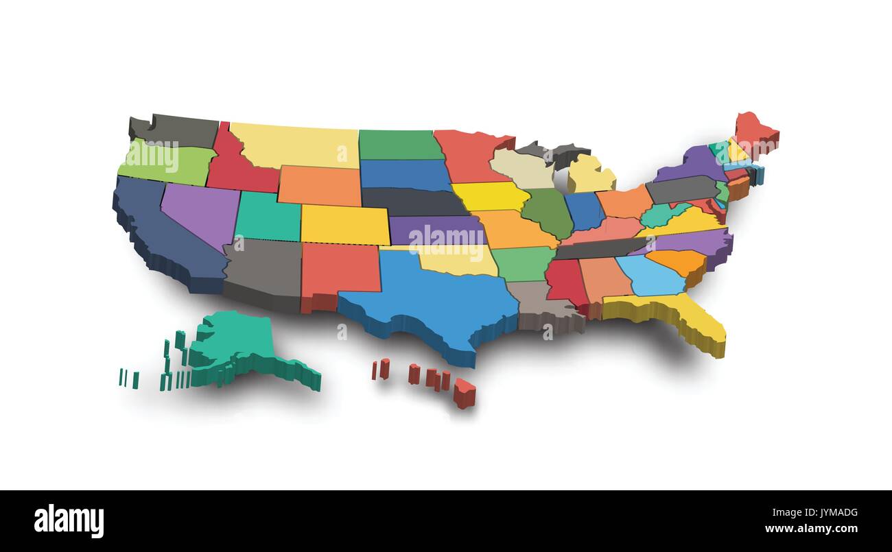 3D Map of United state of america . Stock Vector