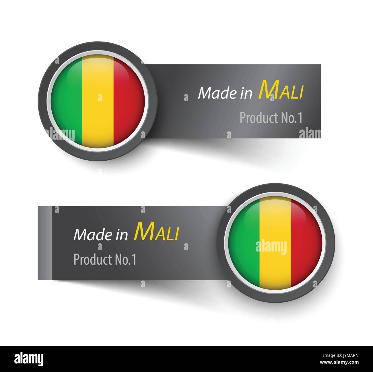 Flag icon and label with text made in Mali . Stock Vector