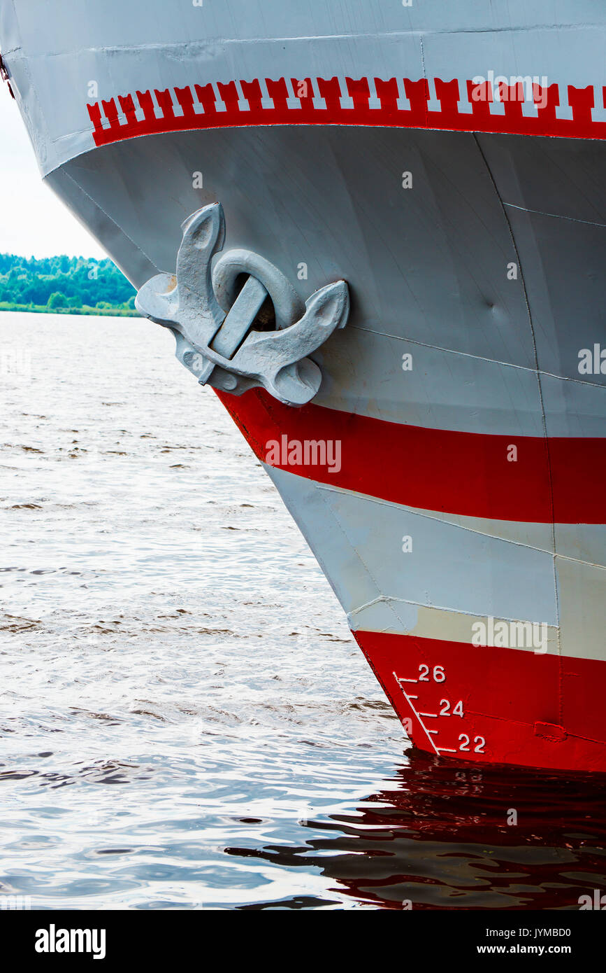 part of the ship with an anchor and a waterline Stock Photo