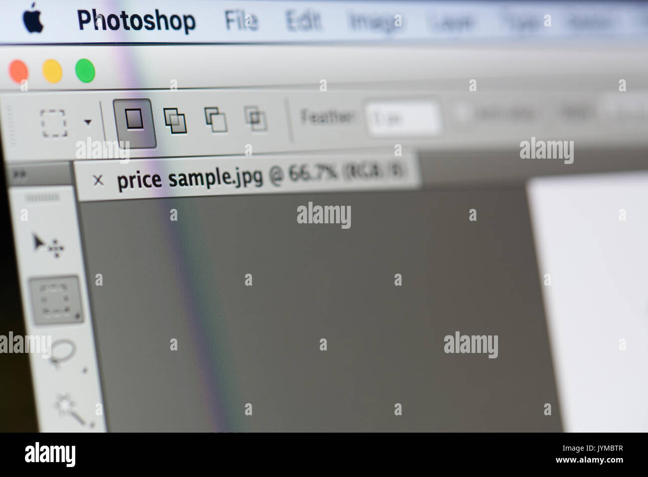 New york, USA - August 18, 2017: Adobe photoshop menu on laptop screen close-up Stock Photo