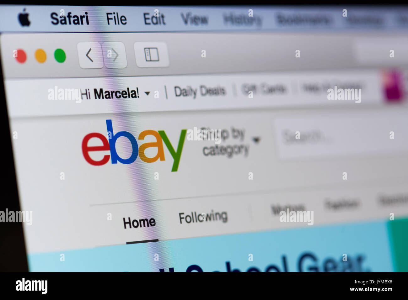 New york, USA - August 18, 2017: Ebay shopping service on laptop screen close-up. Internet shopping method Stock Photo