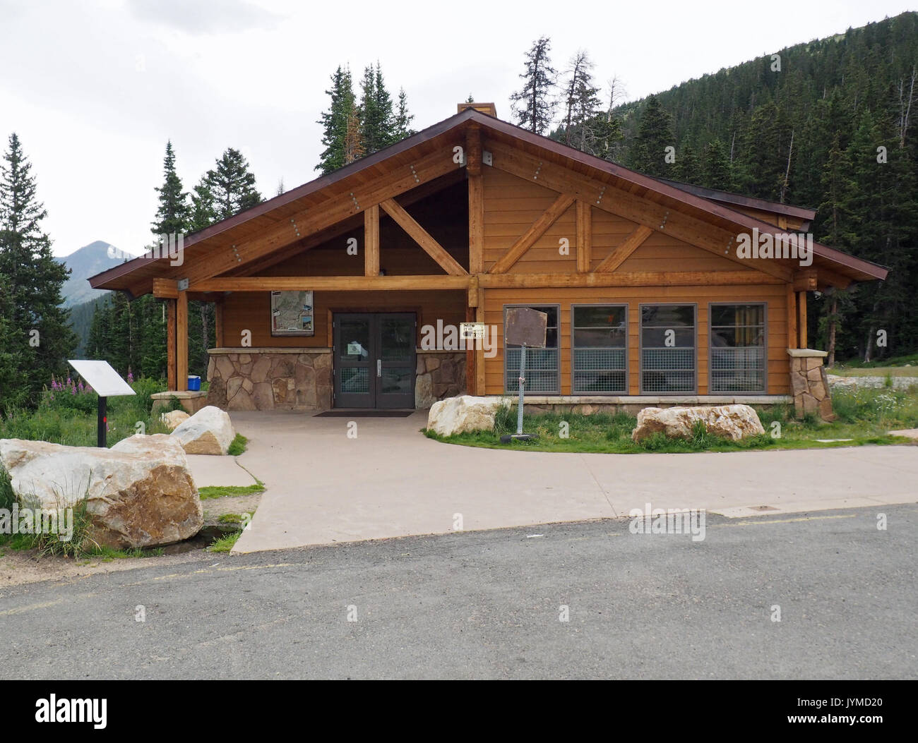 The visitor’s center at Berthoud Pass at the Continental Divide in the mountains in Colorado. Stock Photo