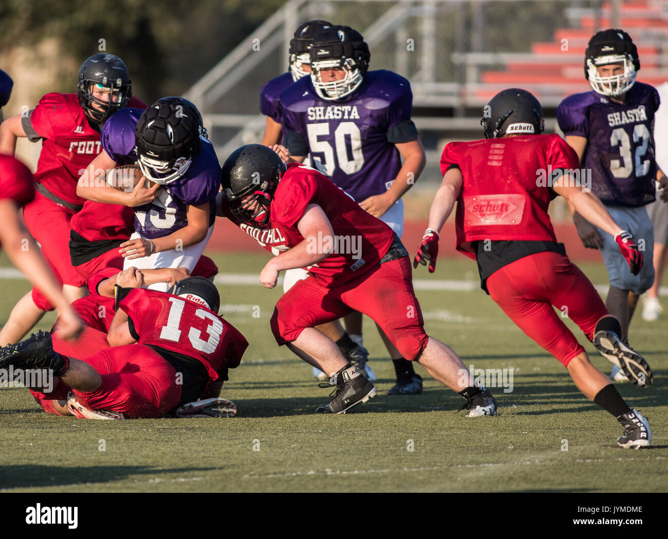 Football action with Shasta vs. Foothill High School in Palo Cedro