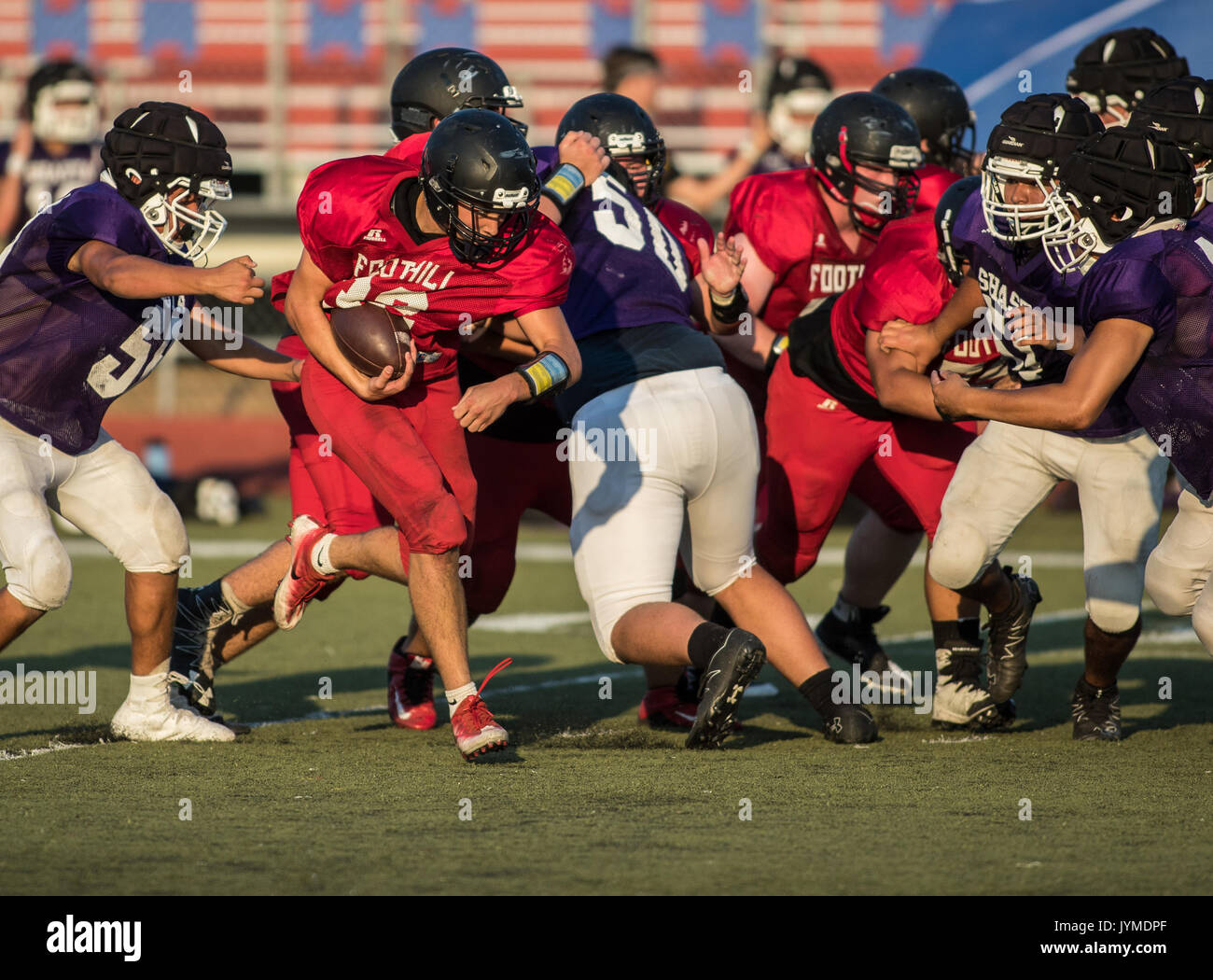 Football action with Shasta vs. Foothill High School in Palo Cedro
