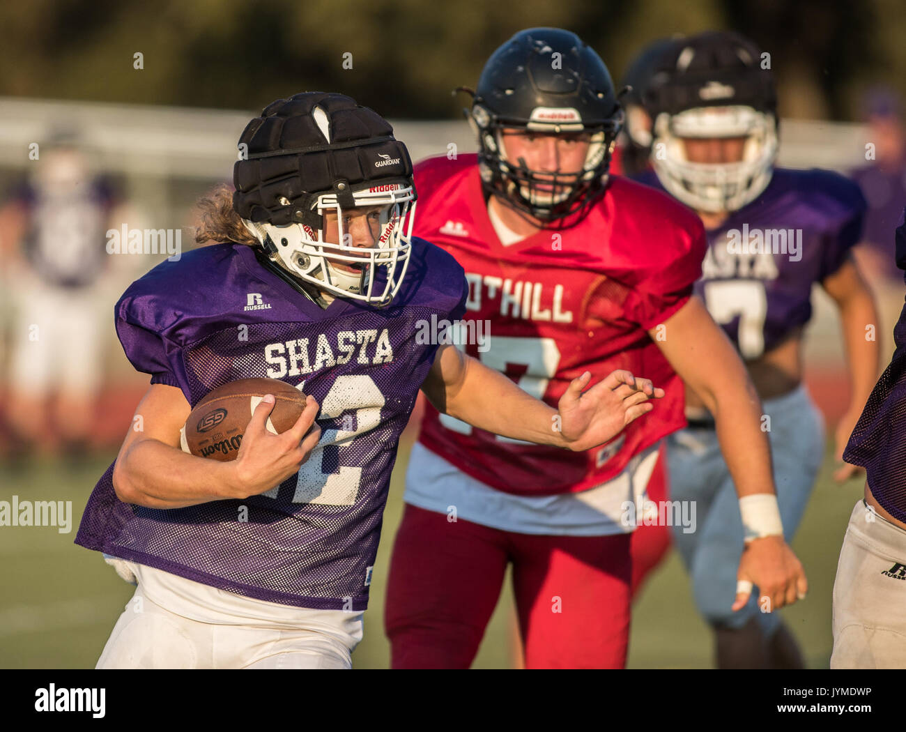 Football action with Shasta vs. Foothill High School in Palo Cedro ...